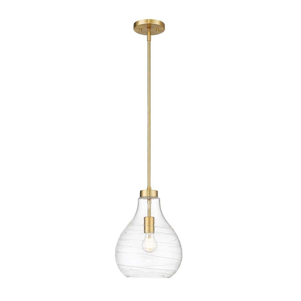 Bon Air 100-Watt 10 in. 1-Light Modern Gold Shaded Pendant Light with Clear