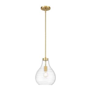 Bon Air 100-Watt 10 in. 1-Light Modern Gold Shaded Pendant Light with Clear Glass Shade, No Bulbs Included