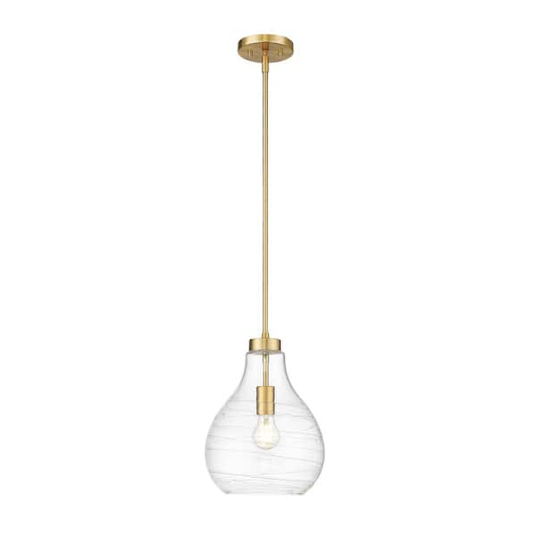 Unbranded Bon Air 100-Watt 10 in. 1-Light Modern Gold Shaded Pendant Light with Clear Glass Shade, No Bulbs Included