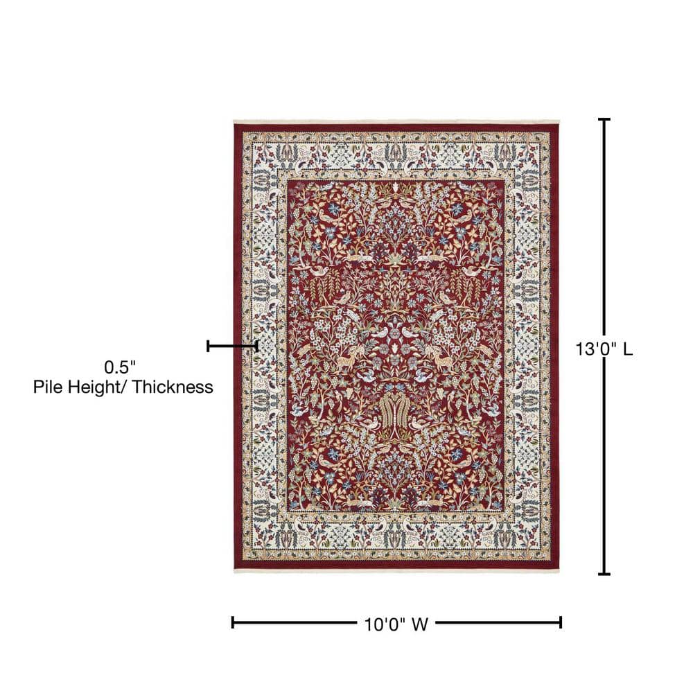 Burgundy Elegance 10' x 13' Stain-Resistant Synthetic Area Rug