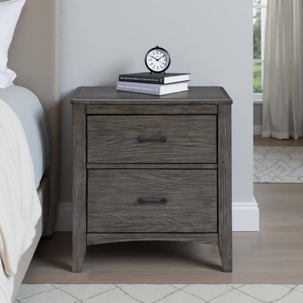 Illian Gray Brown 2-Drawer 24 in. W Nightstand with Bar Handles
