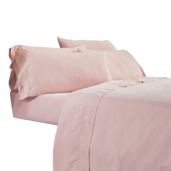 Benjara Minka 6-Piece Pink Solid Soft Antimicrobial Microfiber King Bed Sheet Set
