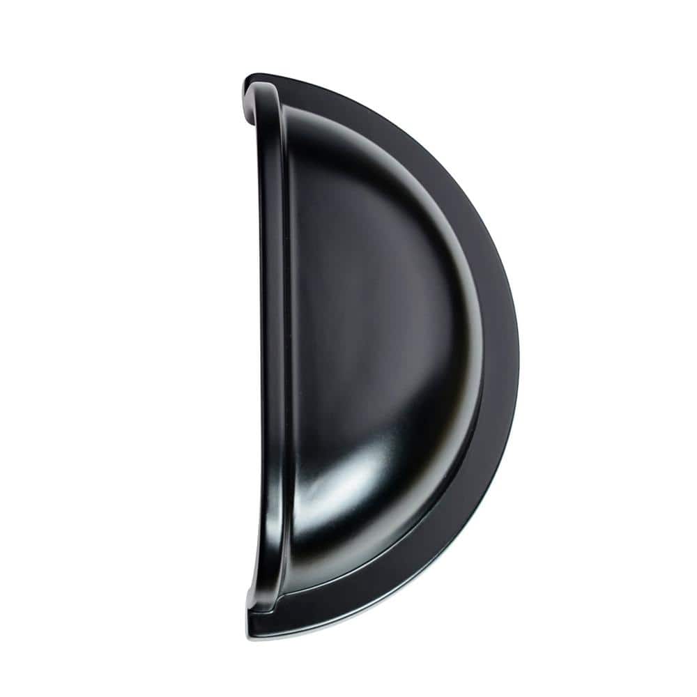 Flat Black Modern Cup Drawer Pull with Mounting Hardware