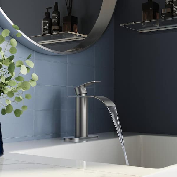 Single-Handle Bathroom Faucet with Deckplate Included and Spot Resistant in Brushed Nickel