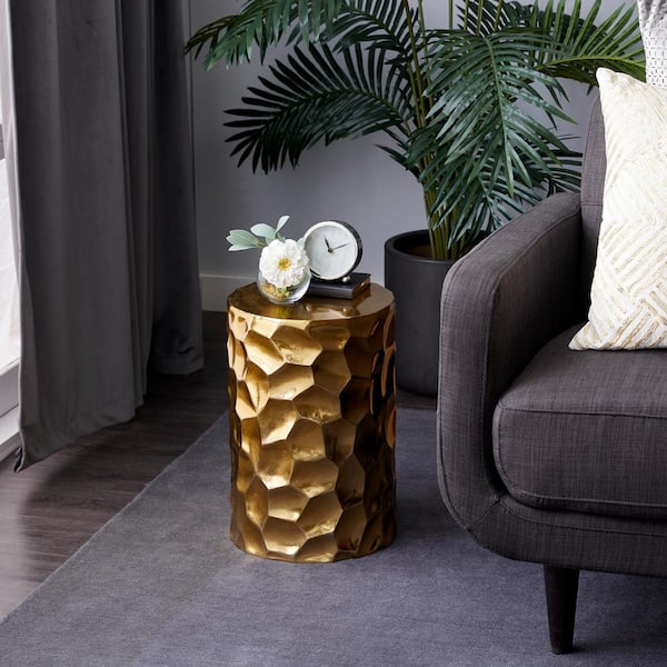 Litton Lane 12 in. Gold Cylinder Aluminum End Table