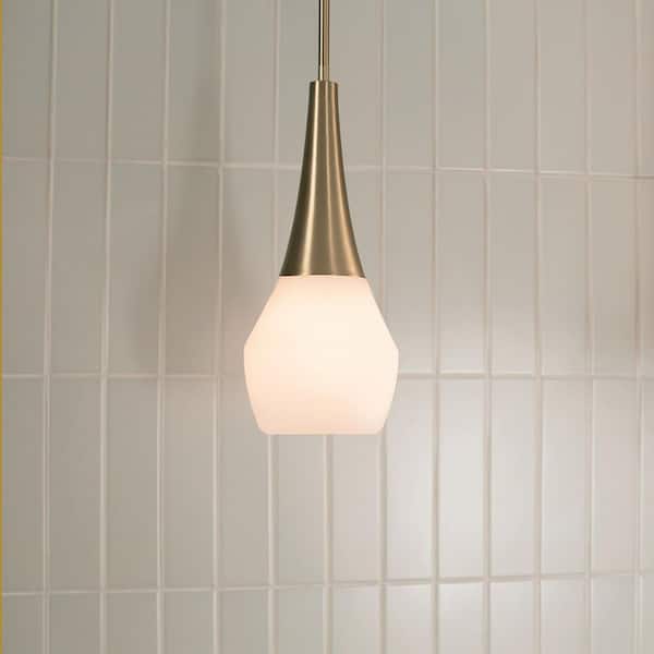 Deela 17 in. 1-Light Champagne Bronze Modern Kitchen Island Pendant Hanging Light with Opal Glass