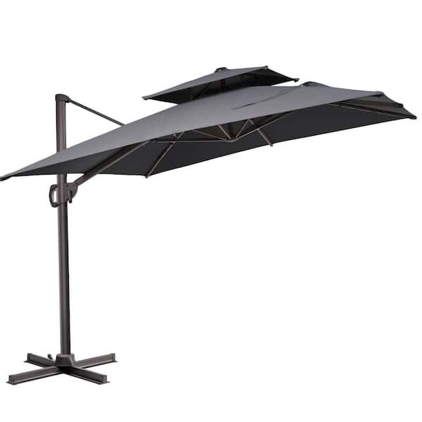 Crestlive Products 9 ft. x 11.5 ft. Double Top 360° Rotation Rectangular Cantilever Patio Umbrella in Dark Gray