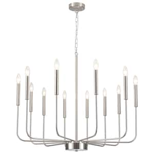 12-Light Nickel Classic Farmhouse Candle Style Chandelier for Dinning Room Living Room with No Bulbs Included