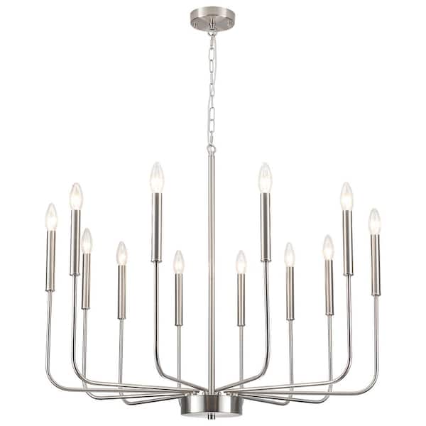 ZJVAIVE 12-Light Nickel Classic Farmhouse Candle Style Chandelier for Dinning Room Living Room with No Bulbs Included
