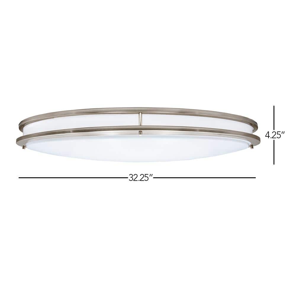 Elegant 32" Satin Nickel Oval LED Ceiling Light, Dimmable & Color Selectable