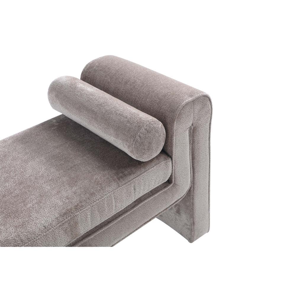 Concord 59" Dove Gray Chenille Upholstered Bench with Accent Pillows