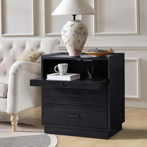 JAYDEN CREATION Enzo Black 2 Drawer Nightstand with USB and JAYDEN CREATION Enzo Black 2 Drawer Nightstand with USB and