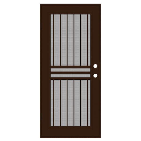 Unique Home Designs Plain Bar 30 in. x 80 in. Right-Hand/Outswing Copper Aluminum Security Door with Charcoal Insect Screen