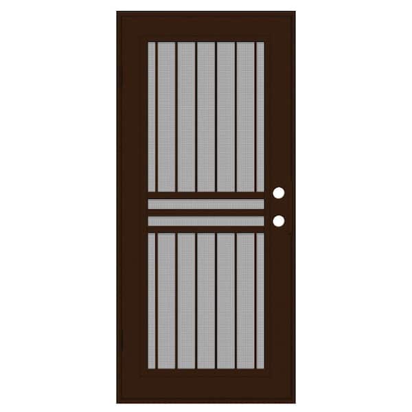 Unique Home Designs Plain Bar 32 in. x 80 in. Right-Hand/Outswing Copper Aluminum Security Door with Charcoal Insect Screen