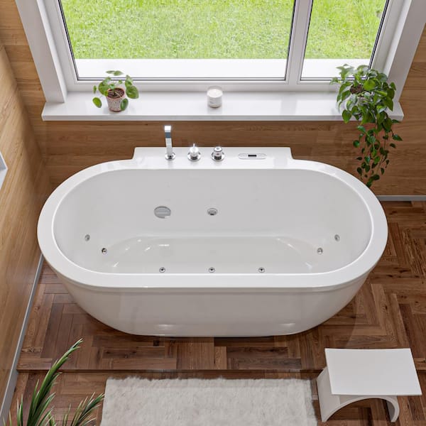 EAGO 72 in. Acrylic Flatbottom Whirlpool Bathtub in White