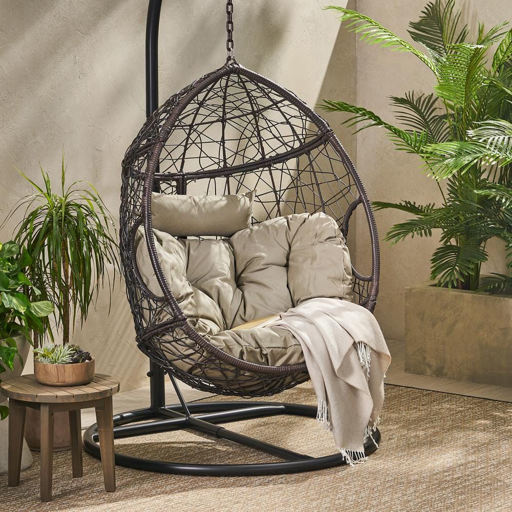 Outdoor Metal Hanging Basket Chair Stand Not Included 37.75 in. W x 26.50 in. D x 49.00 in. H. with Chain Cushions XY 60653BSTMBN The Home Depot