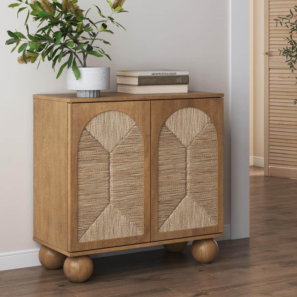 Leah Boho Light Brown 31 in. Accent Cabinet, Entryway Storage Cabinet with Ball-Style Feet & Arched Seagrass Doors price history on PriceWatchPro