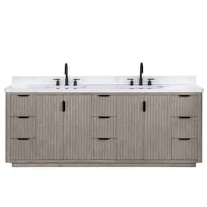 Cádiz 84 in. W x 22 in. D x 34 in. H Free-standing Double Bathroom Vanity in Fir Wood Grey with White Composite Top