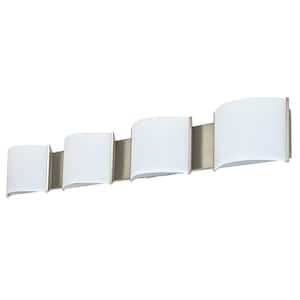 40.75 in. 4-Light Brushed Nickel LED Vanity Light Bar with White Glass Shades