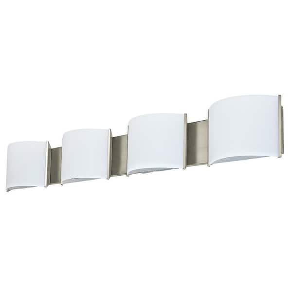 Unbranded 40.75 in. 4-Light Brushed Nickel LED Vanity Light Bar with White Acrylic Shades