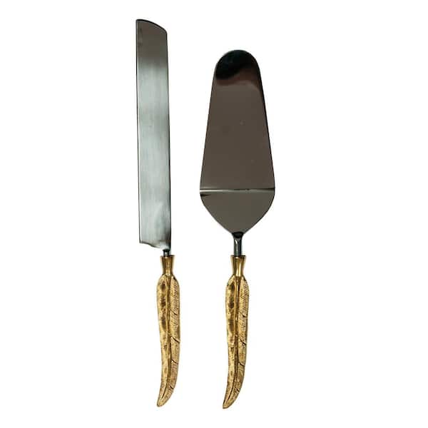 A & B Home Enchanted Silver, Gold Cake Server in Box (Set of 2)