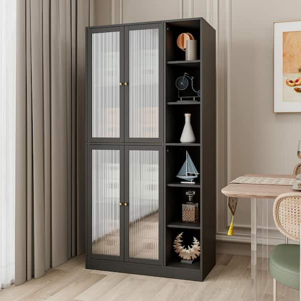 Magic Home The Pantry in. Depot Storage Black Adjustable Freestanding with Shelves CS-ES199392AAC Room, - for Kitchen Kitchen Living Dining Cabinet 71 Tall Home