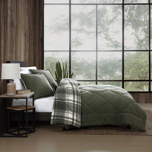 Eddie Bauer Big Lake Plaid 2-Piece Olive Green Microfiber Twin