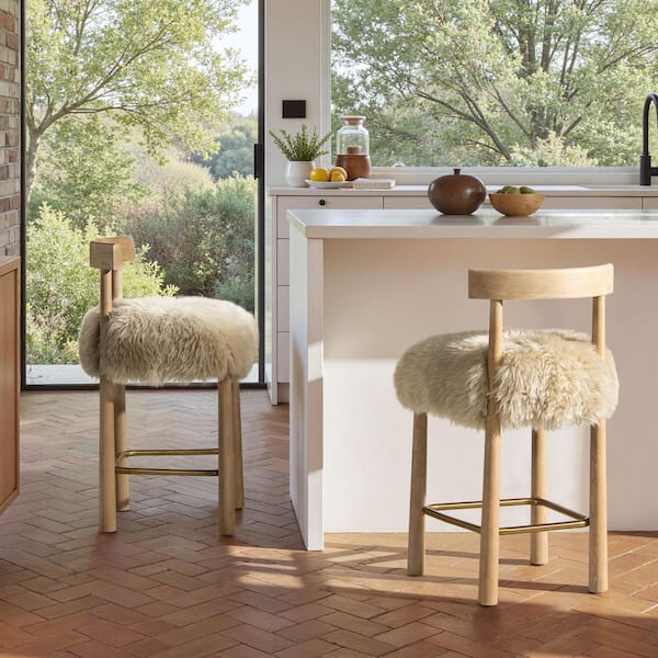 Arden 27.5 in. Genuine Fur Counter Height Bar Stool in Natural Blonde Genuine Fur