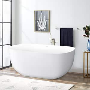 67 in. H Acrylic Flatbottom Double Ended Bathtub Oval Freestanding Soaking Bathtub in White