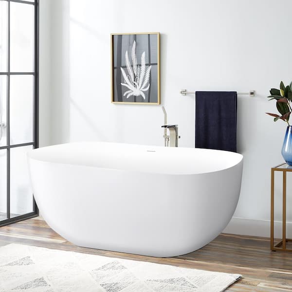 Mokleba 67 in. Acrylic Flatbottom Double Ended Bathtub Oval Freestanding Soaking Bathtub in White
