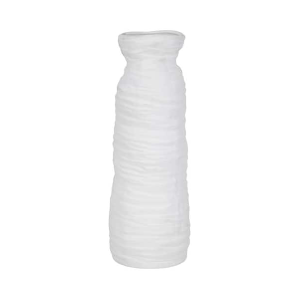 Liv & Skye 19 in. Ivory Stoneware Cylinder Horizontal Ribbed Matte Decorative Vase