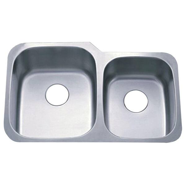 Kingston Brass Undermount Stainless Steel 32 in. Double Bowl Kitchen Sink in Satin