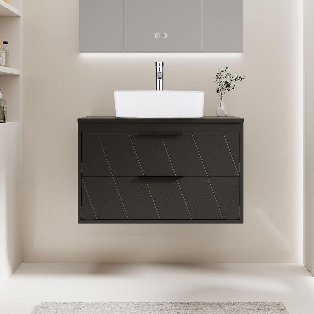 30 in. W x 20.5 in. D x 18.7 in. H Single Sink Floating Bath Vanity in Black with White Ceramic Vessel Sink Top price history on PriceWatchPro
