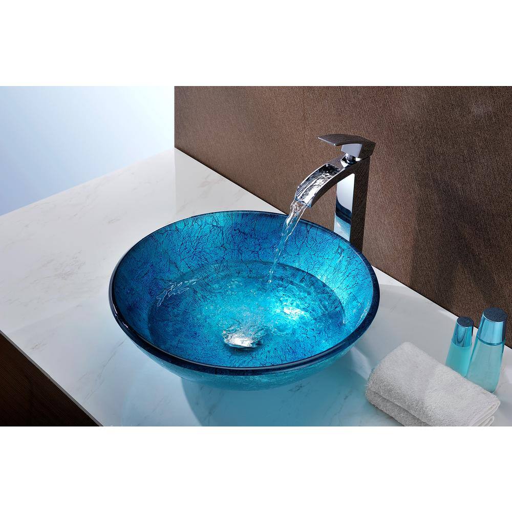 Emerald Ice 16.5'' Round Tempered Glass Vessel Bathroom Sink
