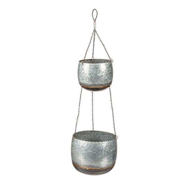 Evergreen 8 in. 2-Tier Metallic Hanging Basket Planter