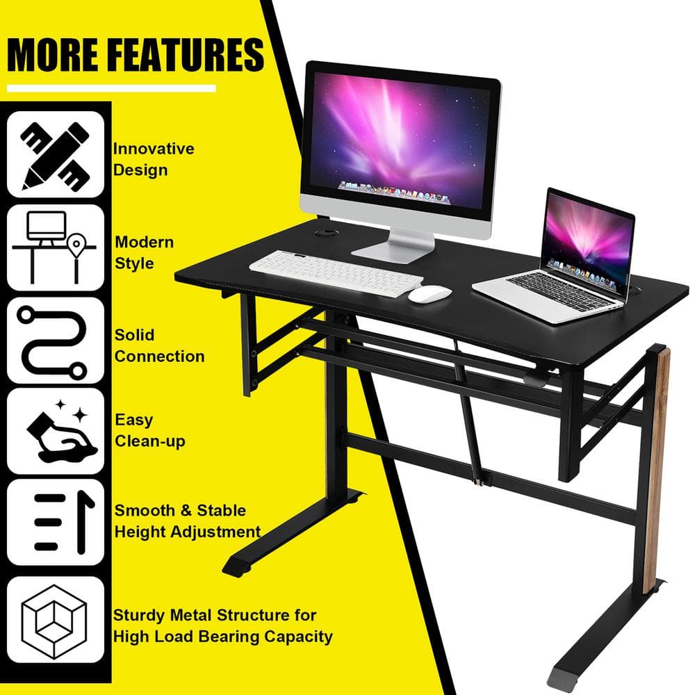 Black Adjustable Height Standing Desk with Power Outlet