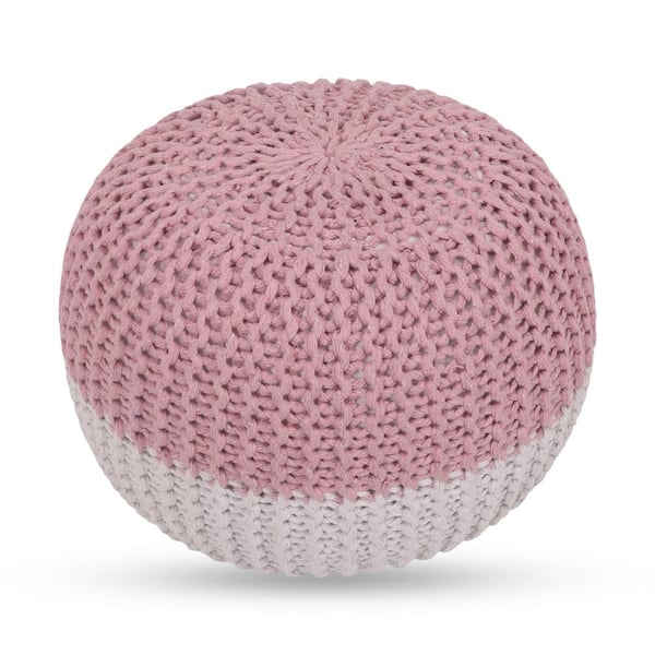 Loft Lyfe Arionna Blush Cotton Yarn Hand - Knitted Round Pouf
