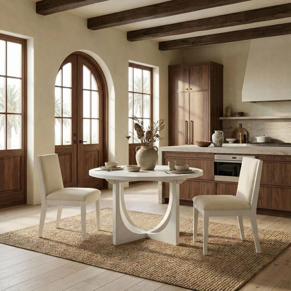 Clarastella White Wood Pedestal Base Dining Table Seats 4