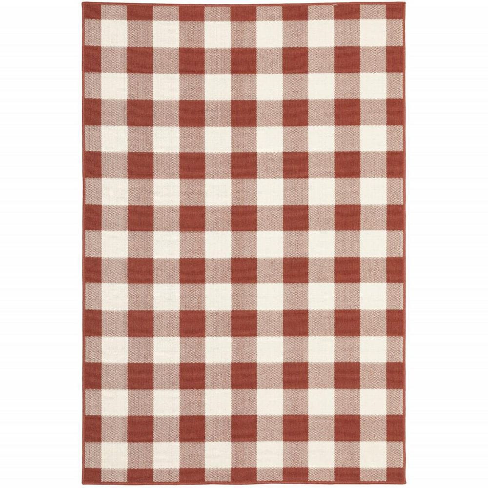 Red, Ivory 7 ft. x 10 ft. Loomed Geometric Polypropylene Rectangle Indoor/Outdoor Area Rug price history on PriceWatchPro