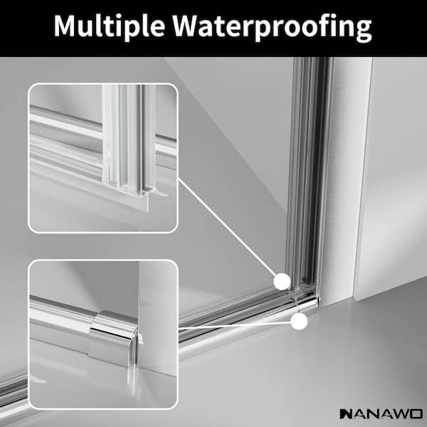 NANAWO 34 in. W x 72 in. H Frameless Hinged Shower Door with