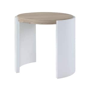 Zoma 26 in. Oak and White High Gloss Finish Round Wood End Table