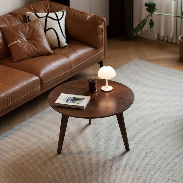 Gillian Mid-Century Modern 23.62 in. Round Walnut Wood Coffee Table, End Table, Side Table