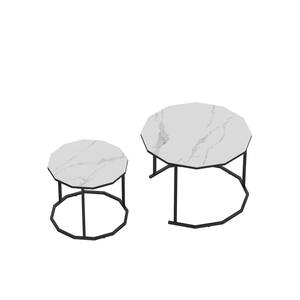Black Metal Nesting Outdoor Coffee Table with White Artificial Marble Top, Set of 2