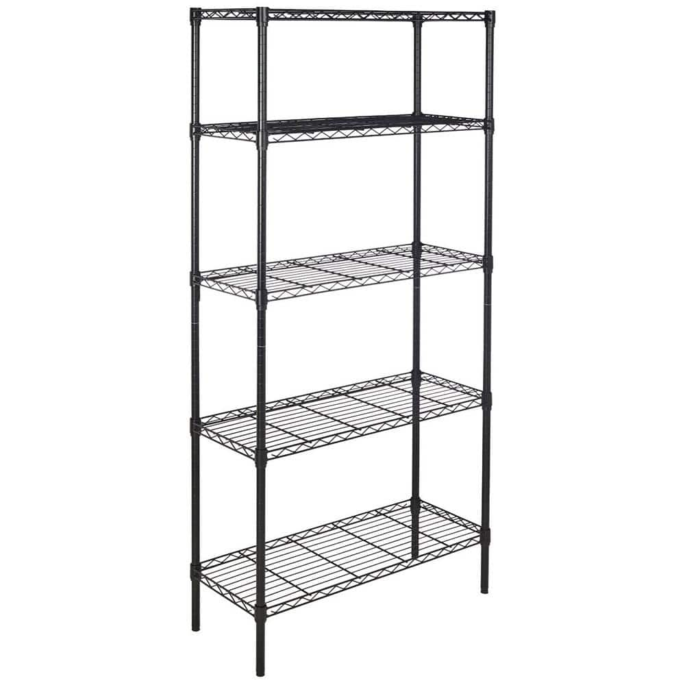 5-Tier Shelf Wire Shelving Racks with Casters Hooks Kitchen Steel Storage Shelf  Rack, Sturdy Metal Shelves Unit Organizer for Home Office 23.2 x 13.8 x 72  Silver 