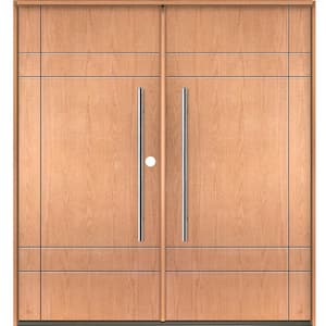 Summit Modern Faux Pivot 72 in. W. x 80 in. Left-Active Inswing Solid Panel Stain Double Fiberglass Rehung Front Door