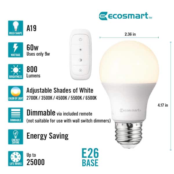 60-Watt Equivalent A19 E26 Base CEC Color Changing LED Party Light Bulb Starter Kit with Remote (1-Pack)