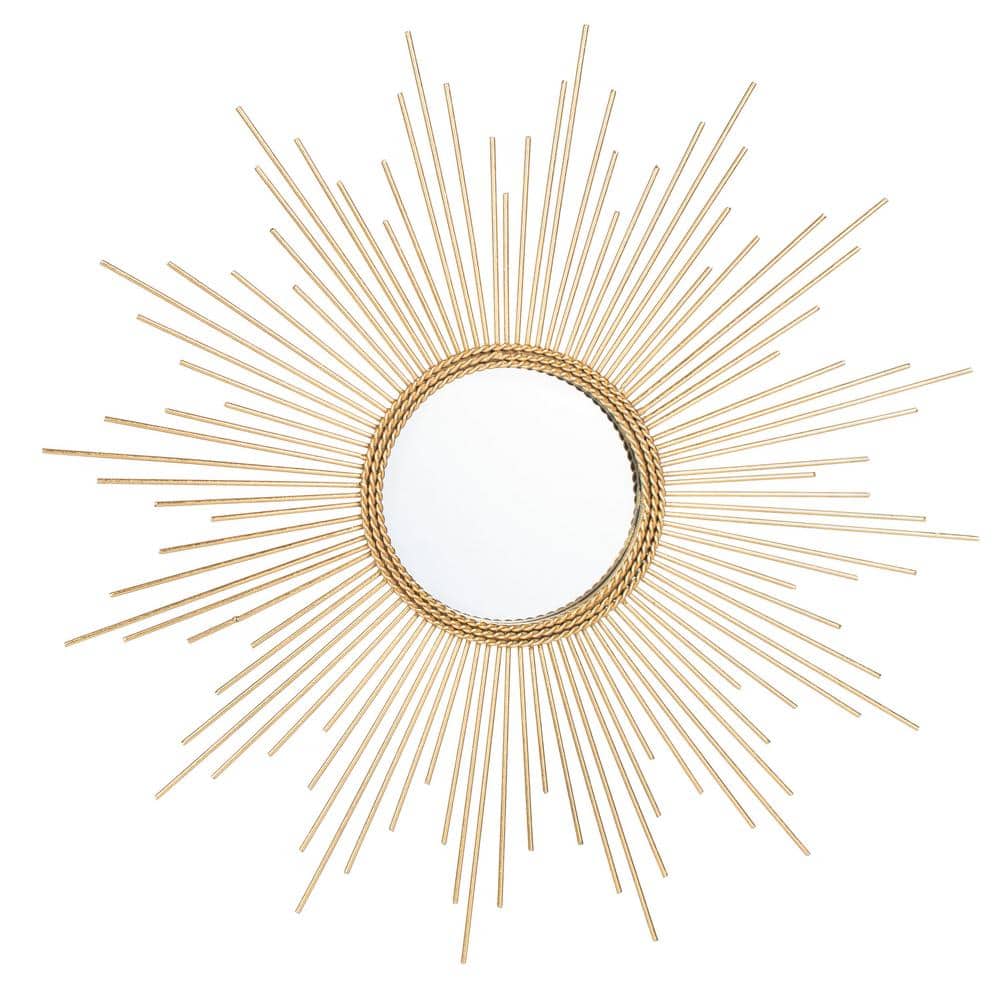 Radiant Gold Leaf Round Sunburst Vanity Mirror