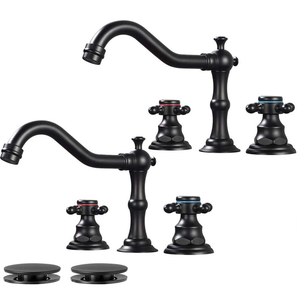 2 Handles 8 in. Widespread Bathroom Faucet 3-Hole Bathroom Sink Faucet with Pop-up Drain in Matte Black (2-Pack) price history on PriceWatchPro