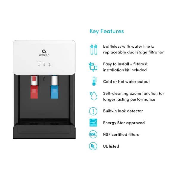 Avalon A8CTWHT Countertop Self Cleaning Touchless Bottle less Water Cooler Dispenser, Hot/Cold Water, NSF/UL/Energy Star, White - 3