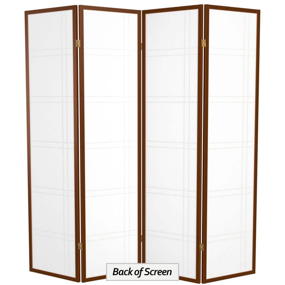 72" Tall Walnut Shoji Folding Screen with 4 Panels